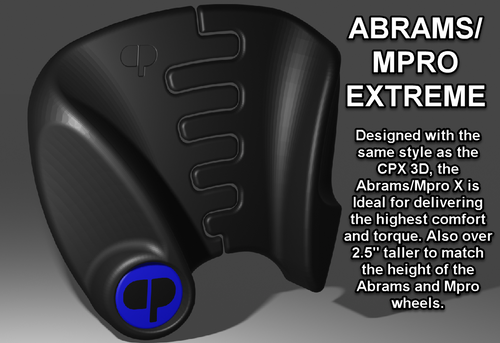 The Abrams / Monster Pro Xtreme pad is ideal for the Leaperkim Abrams or Begode Monster Pro electric unicycle (EUC) wheel.  The Abrams / Monstro Pro Xtreme pads share design and style elements of the CPX-3D pads but is 2.5-inches taller.  The taller pads provide greater comfort, control, and torque on these larger wheels and covers much of the side panel.    The adjustable span feature allows for a looser leg fit if needed.  Purchase includes a set of two pads.  