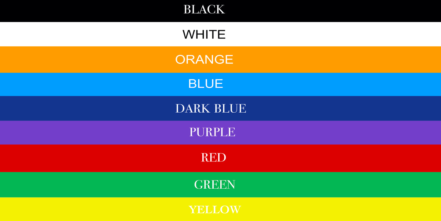 Front and rear bumpers are available in black, white, orange, blue, dark blue, purple, red, green, or yellow