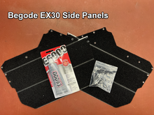 Load image into Gallery viewer, New from Clark Pads - Side Panels for the Begode EX30 EUC wheel.    Side panels install over the wheel battery packs.    Side panels include velcro for mounting power pads, installation screws, and adhesive.  
