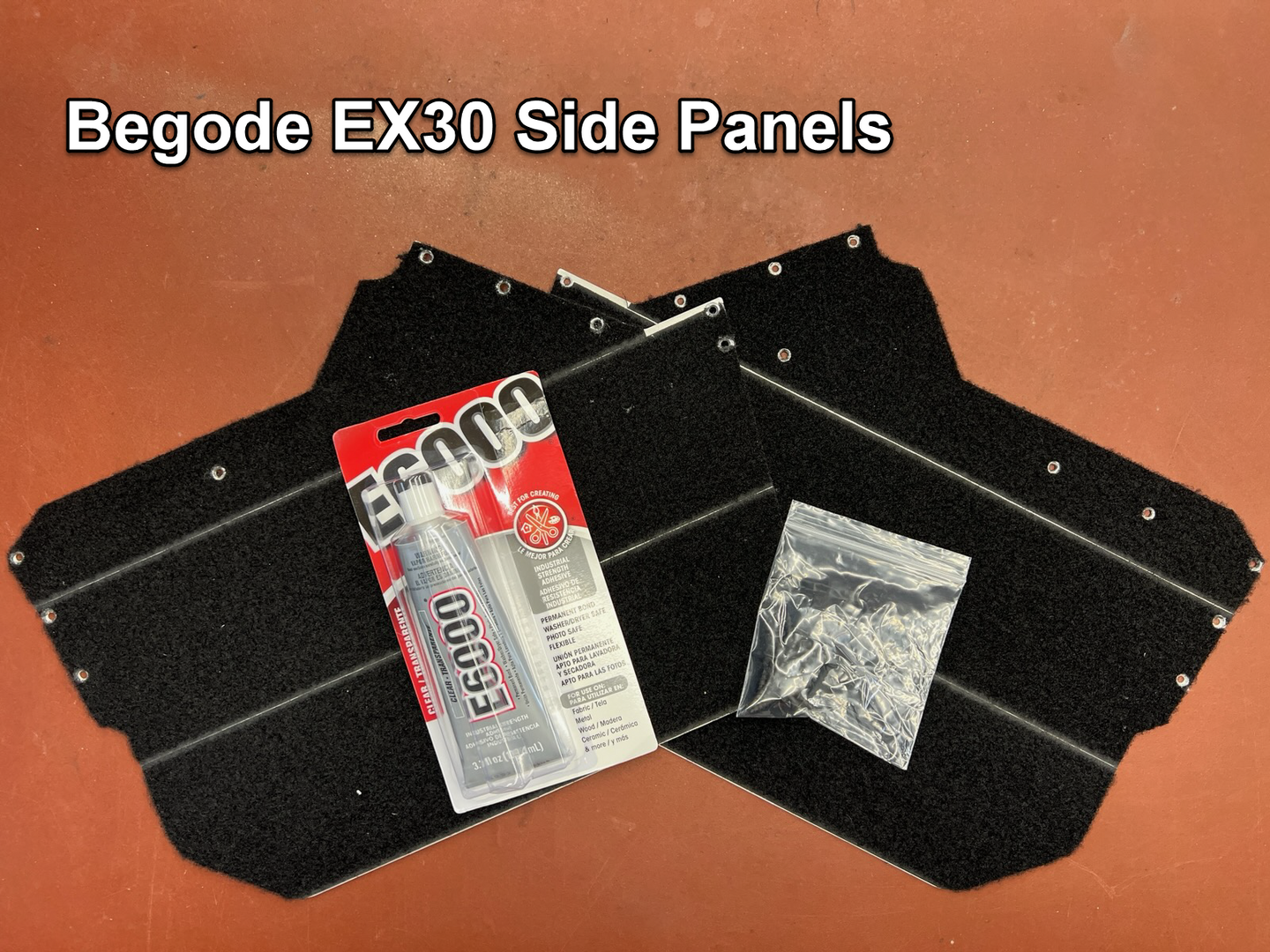 New from Clark Pads - Side Panels for the Begode EX30 EUC wheel.    Side panels install over the wheel battery packs.    Side panels include velcro for mounting power pads, installation screws, and adhesive.  